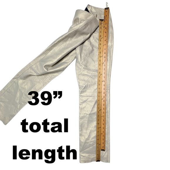 pants EXPRESS leather S iridescent pearl straight leg mid rise neutral elegant - Picture 16 of 17